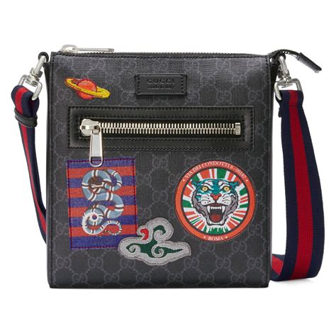 black gg supreme night courrier bag replica|GUCCI GG Supreme Monogram Night Courrier Flat Messenger Bag Black .